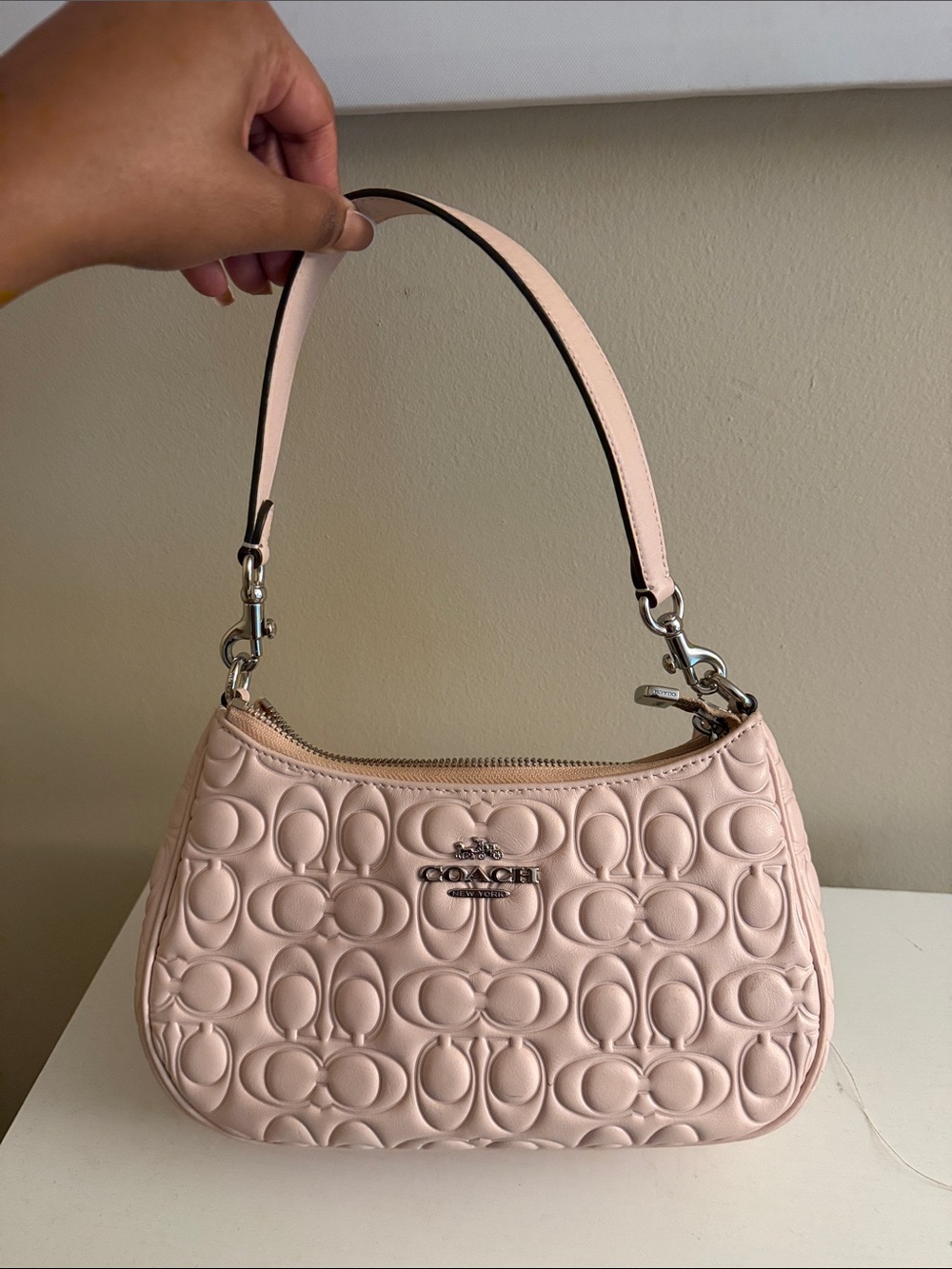 Coach Pale Pink Embossed Signature Shoulder Bag